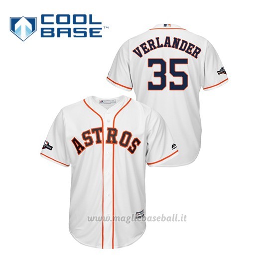 Maglia Baseball Uomo Houston Astros 35 Justin Verlander 2019 Postseason Cool Base Bianco